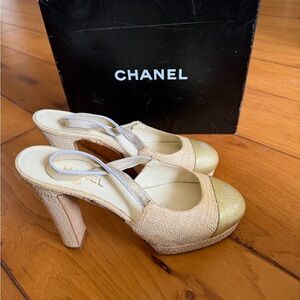 CHANEL Raffia Slingback Pump Heels size 42